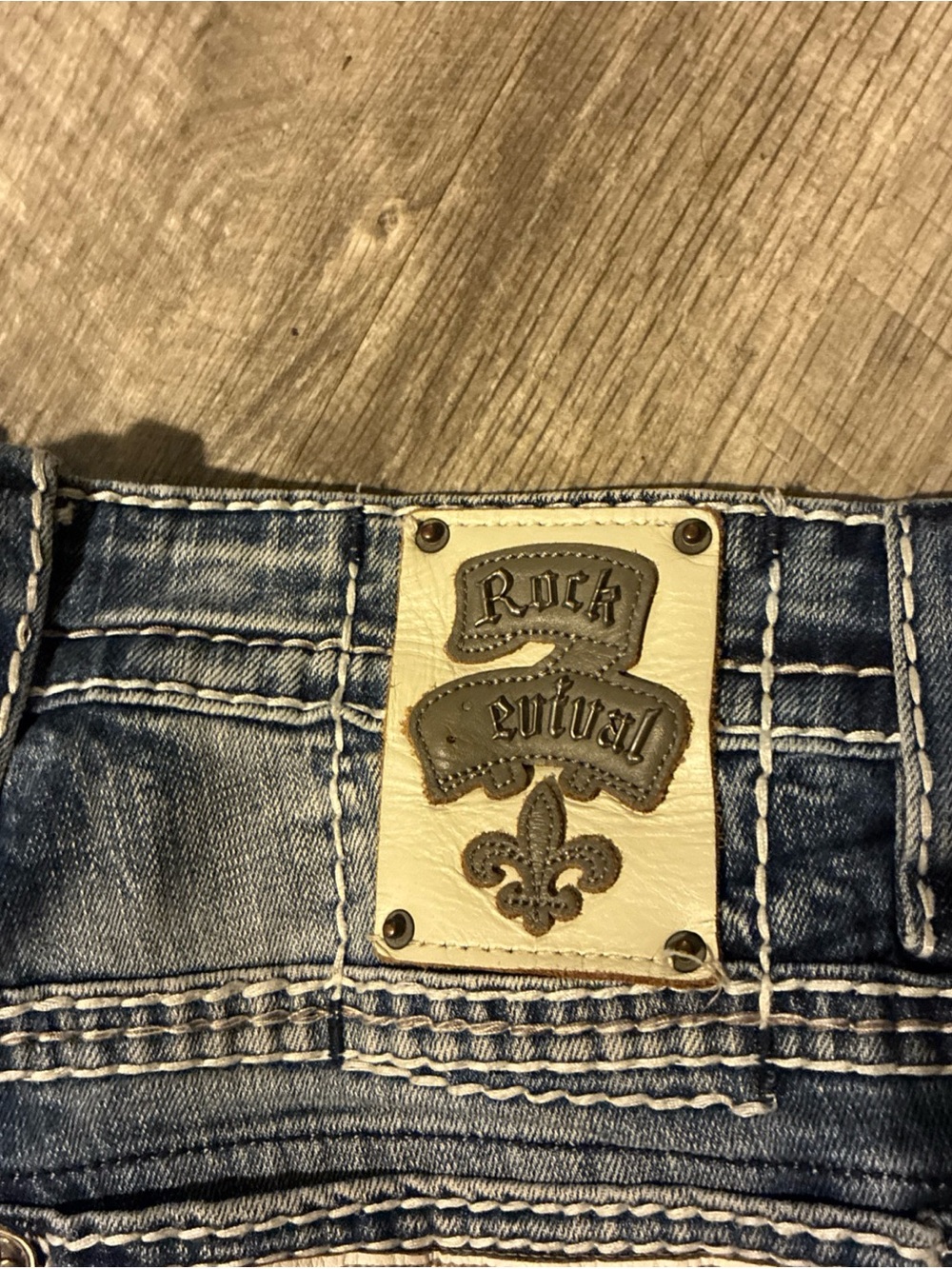 Vintage Rock Revival Jeans Men’s Blue Cotton Straight Distressed Flap SZ 42 - Picture 14 of 16